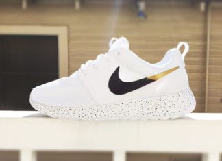 Best Baskets & Sneakers 2017/2018 : Custom Nike Roshe Run sneakers for women, All white, Black and Gold, Silver, specles, gold flakes, love, fashionable design Listing Stats