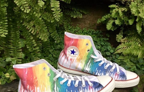 Best Baskets & Sneakers 2017/2018 : Ladies Color Crayon Drip Rainbow pride Custom Printed High Top Converse Swarovski Crystal Rhinestone Chuck Taylor All Star Sneakers Shoes