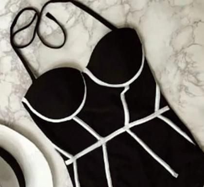 Best Swimwear 2017/2018 : Black Textured Halter Swimsuit