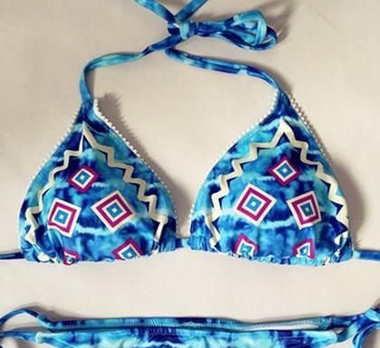 Best Swimwear 2017/2018 : Blue Ethnic Print Halter Bikini Set