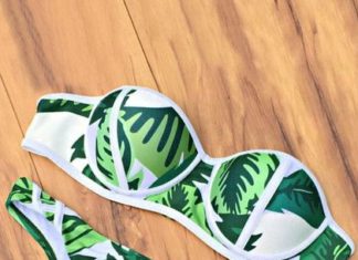 Best Swimwear 2017/2018 : Green Printed Halter Bikini Set
