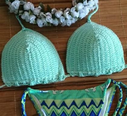 Best Swimwear 2017/2018 : Mint Green Crochet Aztec-Print Bikini Set