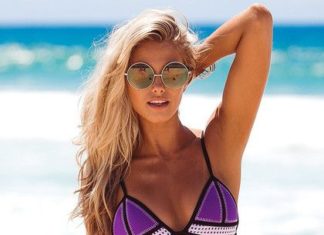 Best Swimwear 2017/2018 : Pink And Purple Triangle Bikini Set