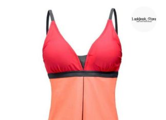 Best Swimwear 2017/2018 : Swimwear // You can be as sweet as candy with this grey and salmon coral skirtin…