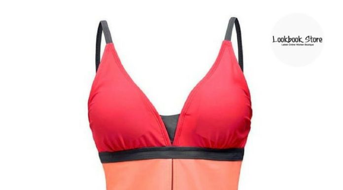 Best Swimwear 2017/2018 : Swimwear // You can be as sweet as candy with this grey and salmon coral skirtin…