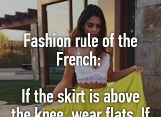 Fashion Quotes : Fashion rule of the French:
If the skirt is above the knee, wear flats. If the skirt is below the knee, wear heels.
Stay classy, bitches.