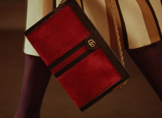 Gucci : A retro shape: a suede shoulder bag with House Web stripe…