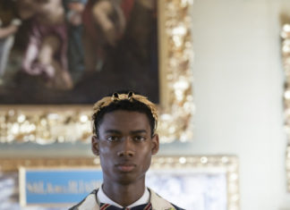 Gucci : Contemporary layers: formalwear is worn under a silk bowling…