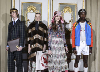 Gucci : Crystal embellishments, bright colors and chevron motifs in…