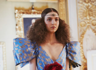 Gucci : Gucci Cruise 18 details: a lurex jacquard gown is sculpted with…