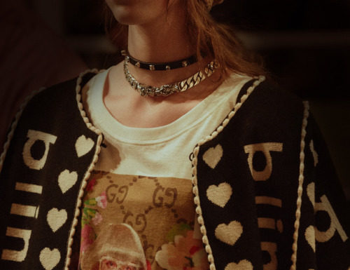 Gucci : On the #GucciCruise18 runway, a jacquard knitted jacket with…