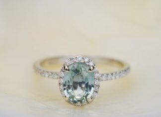 Luxury Jewelry 2017/2018 : 1.98ct Mint blue green oval sapphire diamond ring 14k white gold engagement ring