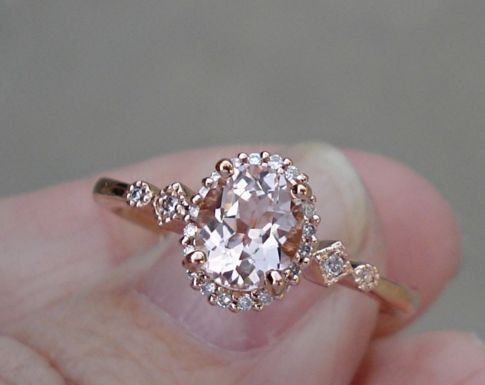 Luxury Jewelry 2017/2018 : 1 ct. Morganite Solitaire and Diamond Ring 14K Rose Gold Ring 1 Carat Morganite