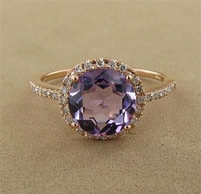 Luxury Jewelry 2017/2018 : 14K Rose Gold Amethyst & Diamond Round Ring…