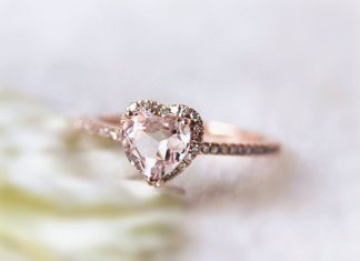 Luxury Jewelry 2017/2018 : 14k Rose Gold Lovely Heart Shaped Morganite Halo Diamond Engagement Ring /Heart Shaped Ring/Morganite Ring for Valentine’s Day