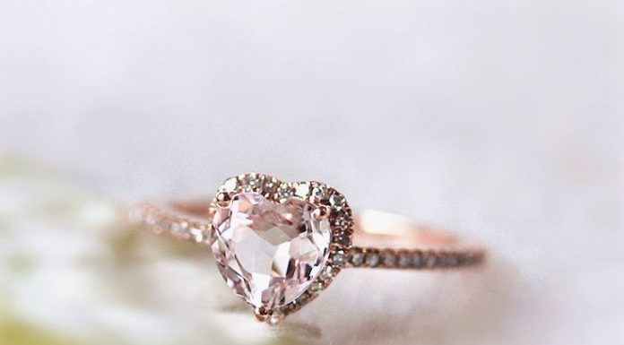 Luxury Jewelry 2017/2018 : 14k Rose Gold Lovely Heart Shaped Morganite Halo Diamond Engagement Ring /Heart Shaped Ring/Morganite Ring for Valentine’s Day