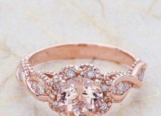 Luxury Jewelry 2017/2018 : 14K Vintage Rose Gold Engagement Ring Center Is A Round Morganite