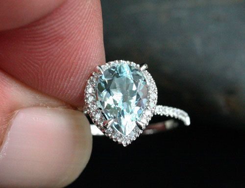Luxury Jewelry 2017/2018 : 14k White Gold 10x7mm Aquamarine Pear and by Twoperidotbirds…