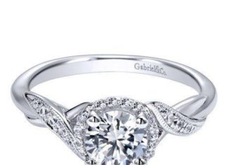 Luxury Jewelry 2017/2018 : 14K White Gold .90cttw Twisted Vintage Style Halo Round Diamond Engagement Ring