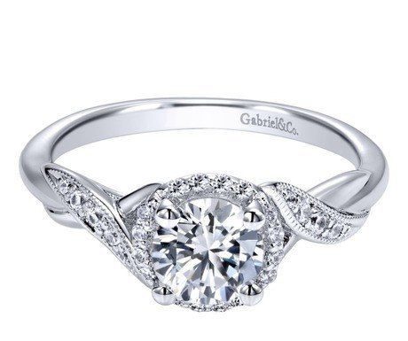 Luxury Jewelry 2017/2018 : 14K White Gold .90cttw Twisted Vintage Style Halo Round Diamond Engagement Ring