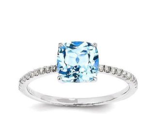 Luxury Jewelry 2017/2018 : 14k White Gold Diamond And Square Cushion Blue Topaz Ring – Sparkle & Jade