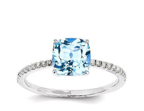 Luxury Jewelry 2017/2018 : 14k White Gold Diamond And Square Cushion Blue Topaz Ring – Sparkle & Jade