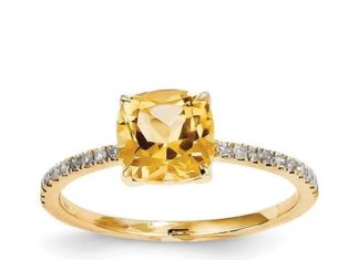 Luxury Jewelry 2017/2018 : 14k Yellow Gold Diamond And Citrine Cushion Square Ring