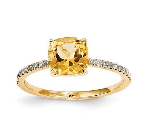 Luxury Jewelry 2017/2018 : 14k Yellow Gold Diamond And Citrine Cushion Square Ring