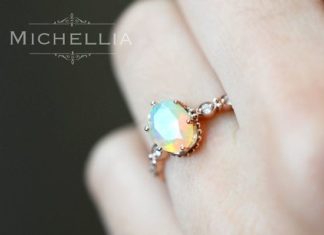 Luxury Jewelry 2017/2018 : 14K/18K Opal Engagement Ring with Diamond, Solid Gold Ethiopian Fire Opal Promise Ring, Rose Gold Yellow Gold White Gold, October Birthstone