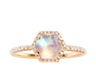 Luxury Jewelry 2017/2018 : 14kt gold and diamond Double Band Moonstone Hex ring