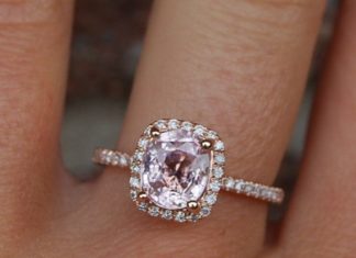 Luxury Jewelry 2017/2018 : 2ct Cushion lavender peach champagne sapphire 14k rose gold diamond ring engagem…