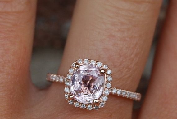 Luxury Jewelry 2017/2018 : 2ct Cushion lavender peach champagne sapphire 14k rose gold diamond ring engagem…
