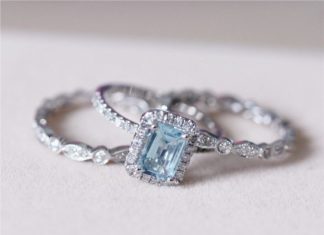 Luxury Jewelry 2017/2018 : 5x7mm Blue Aquamarine Ring w/ Matching Band by AbbyandWills