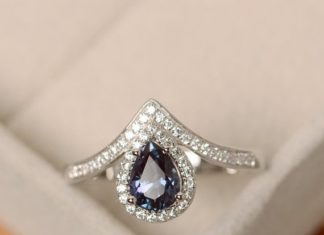 Luxury Jewelry 2017/2018 : Alexandrite ring pear cut silver engagement ring by LuoJewelry…