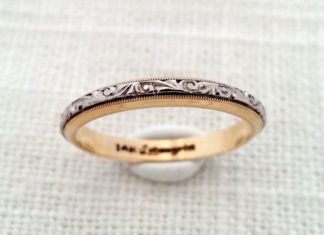 Luxury Jewelry 2017/2018 : Antique Art Deco 1930s 14K Yellow & White Gold Two Tone Engraved Floral Eternity Band – Ivy / Vines – Wedding Band