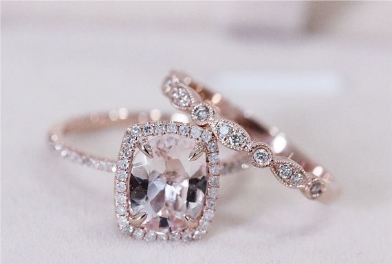 Luxury Jewelry 2017/2018 : Art Deco VS 7x9mm Pink Morganite Wedding Set w/ by AbbyandWills…