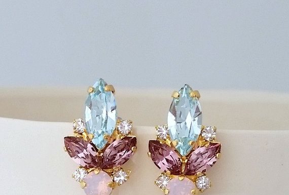 Luxury Jewelry 2017/2018 : Blue pink earrings,Bridal earrings,Blue opal chandelier earrings,Wedding earring…