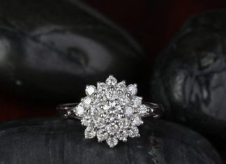 Luxury Jewelry 2017/2018 : Cluster flower 14k White Gold Wedding Ring with by Twoperidotbirds, $1259.00…