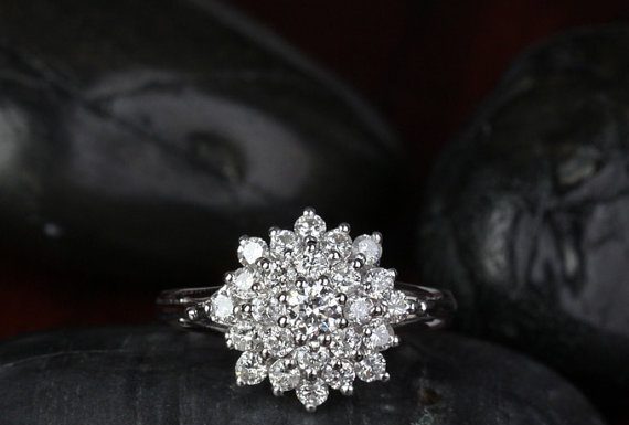 Luxury Jewelry 2017/2018 : Cluster flower 14k White Gold Wedding Ring with by Twoperidotbirds, $1259.00…