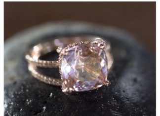 Luxury Jewelry 2017/2018 : Cushion Cut Morganite Engagement Ring with Diamond Side Halo & Shank from La…