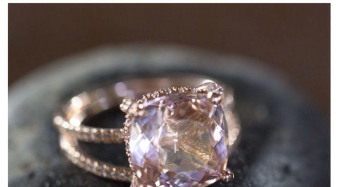 Luxury Jewelry 2017/2018 : Cushion Cut Morganite Engagement Ring with Diamond Side Halo & Shank from La…