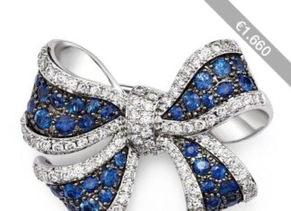 Luxury Jewelry 2017/2018 : Diamond and Sapphire Bow Pin in 14K White Gold…