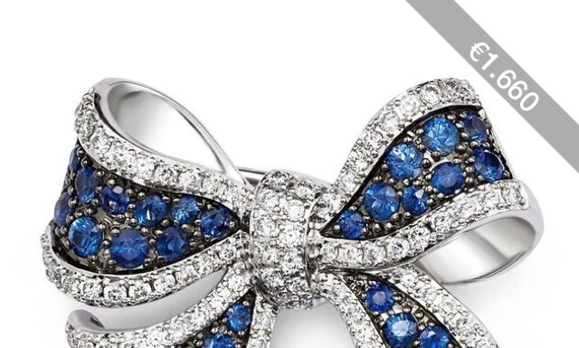 Luxury Jewelry 2017/2018 : Diamond and Sapphire Bow Pin in 14K White Gold…