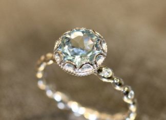 Luxury Jewelry 2017/2018 : Floral Aquamarine Engagement Ring in 14k White Gold Diamond Pebble Ring 8x8mm Ov…