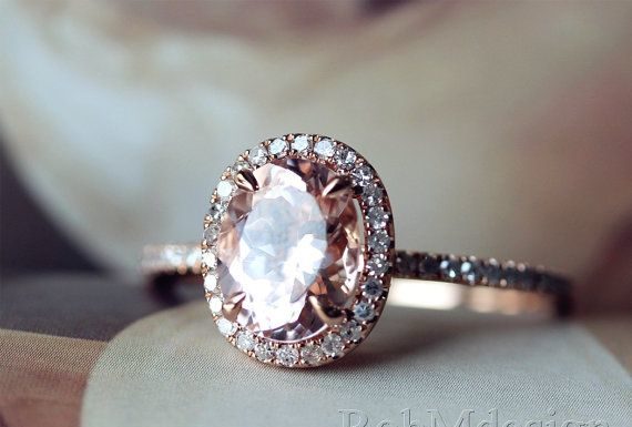 Luxury Jewelry 2017/2018 : Gifts! 14k Rose Gold Engagement Ring With Classic Oval Cut 7*9mm Morganite Pave Diamond Wedding Ring Gemstone Ring Morganite Engagement Ring