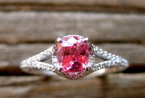 Luxury Jewelry 2017/2018 : Hand Crafted Orangey Pink Padparadscha Sapphire Engagement Ring in 14K White Gol…
