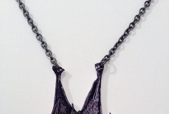 Luxury Jewelry 2017/2018 : Hanging Bat Necklace, black nickel, vintage bat, vintage image, halloween jewelr…