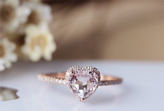 Luxury Jewelry 2017/2018 : Heart Morganite Ring Solid 14K Rose Gold Morganite by JulianStudio…