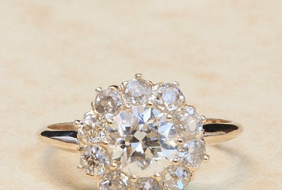 Luxury Jewelry 2017/2018 : Items similar to Antique Victorian 14K fleur en cluster or jaune diamant bague de fiançailles on Etsy