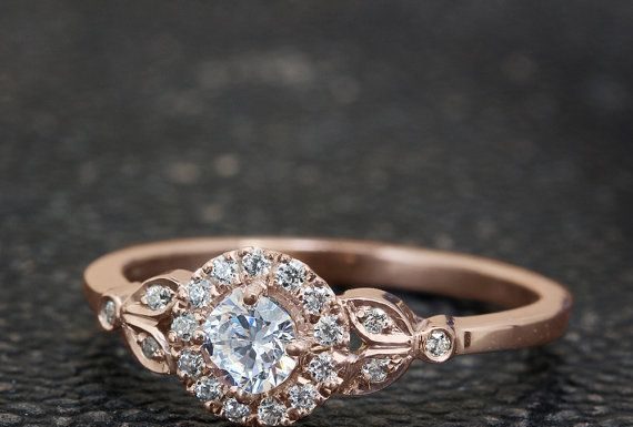 Luxury Jewelry 2017/2018 : Leaves Engagement Ring. 18K Rose gold art by SillyShinyWeddings